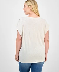 Democracy Trendy Plus Origami Embroidered Cap-Sleeve Top
