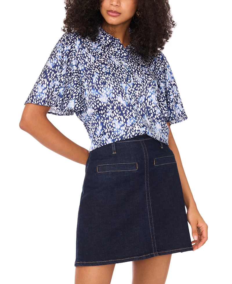 Vince Camuto Women's Printed Flutter-Sleeve Button Blouse