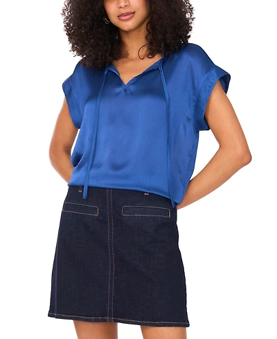 Vince Camuto Women's Solid-Color Tie-Neck Short-Sleeve Blouse