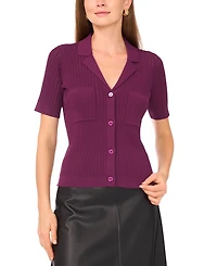 Vince Camuto Women's Pointelle Short-Sleeve Button-Front Top