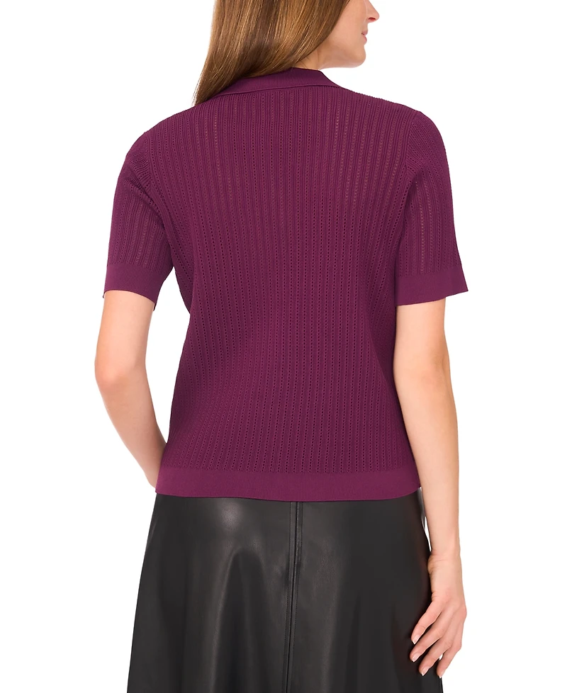 Vince Camuto Women's Pointelle Short-Sleeve Button-Front Top