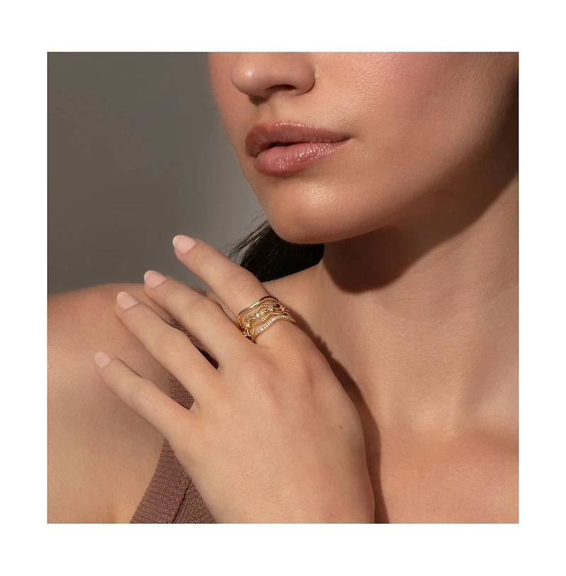 14k Gold-Plated, Cubic Zirconia Vintage 5 Layered Ring Set, Set of