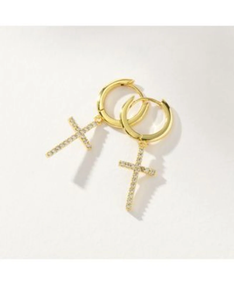 Uncommon James 14k Gold Plated Pave Cross Huggie Earrings 0.5 X22