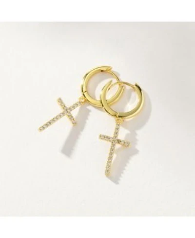 Uncommon James 14k Gold Plated Pave Cross Huggie Earrings 0.5 X22