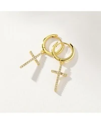 Uncommon James 14k Gold Plated Pave Cross Huggie Earrings 0.5 X22