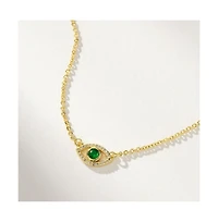 14k Gold-Plated Evil Eye Pave Necklace, 16" + 2" extender