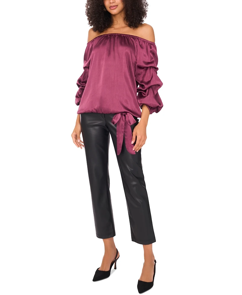 Vince Camuto Women's Satin Off-The-Shoulder Bubble 3/4-Sleeve Tie-Front Blouse
