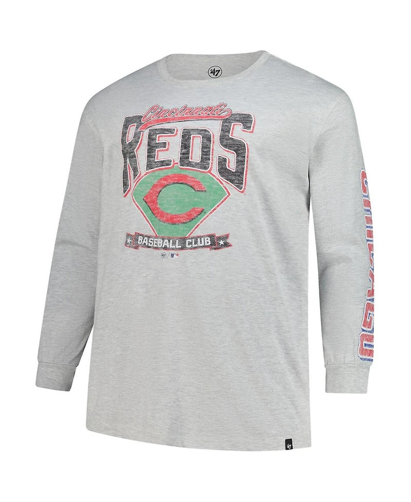 '47 Brand Men's Gray Cincinnati Reds Big Tall Distressed Franklin Long Sleeve T-Shirt