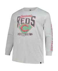 '47 Brand Men's Gray Cincinnati Reds Big Tall Distressed Franklin Long Sleeve T-Shirt