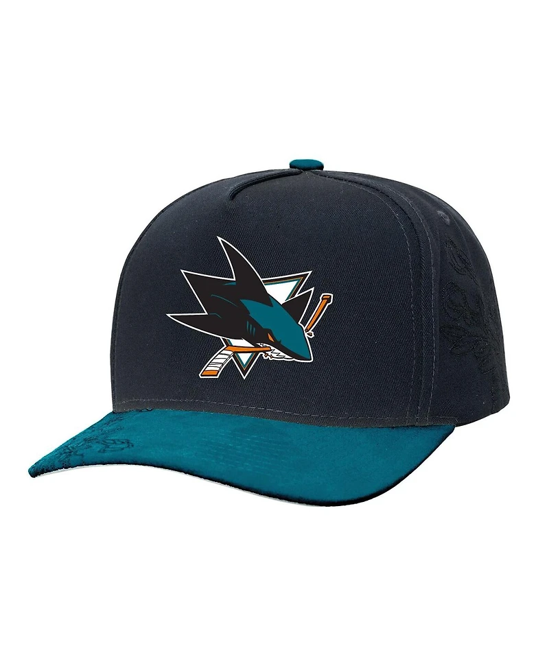 Mitchell & Ness Men's Black/Teal San Jose Sharks May Flowers Pro Crown Adjustable Hat