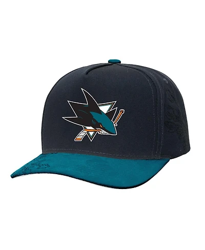 Mitchell & Ness Men's Black/Teal San Jose Sharks May Flowers Pro Crown Adjustable Hat