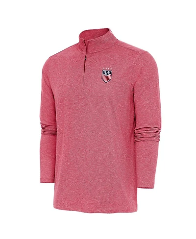 Antigua Men's Heather Red Uswnt Hunk Quarter-Zip Sweatshirt