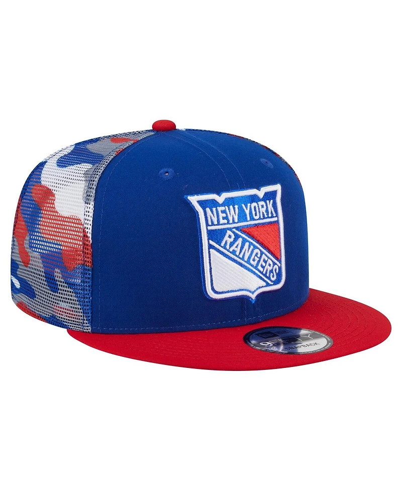 New Era Men's Blue/Red New York Rangers Camo Meshback 9FIFTY Snapback Hat