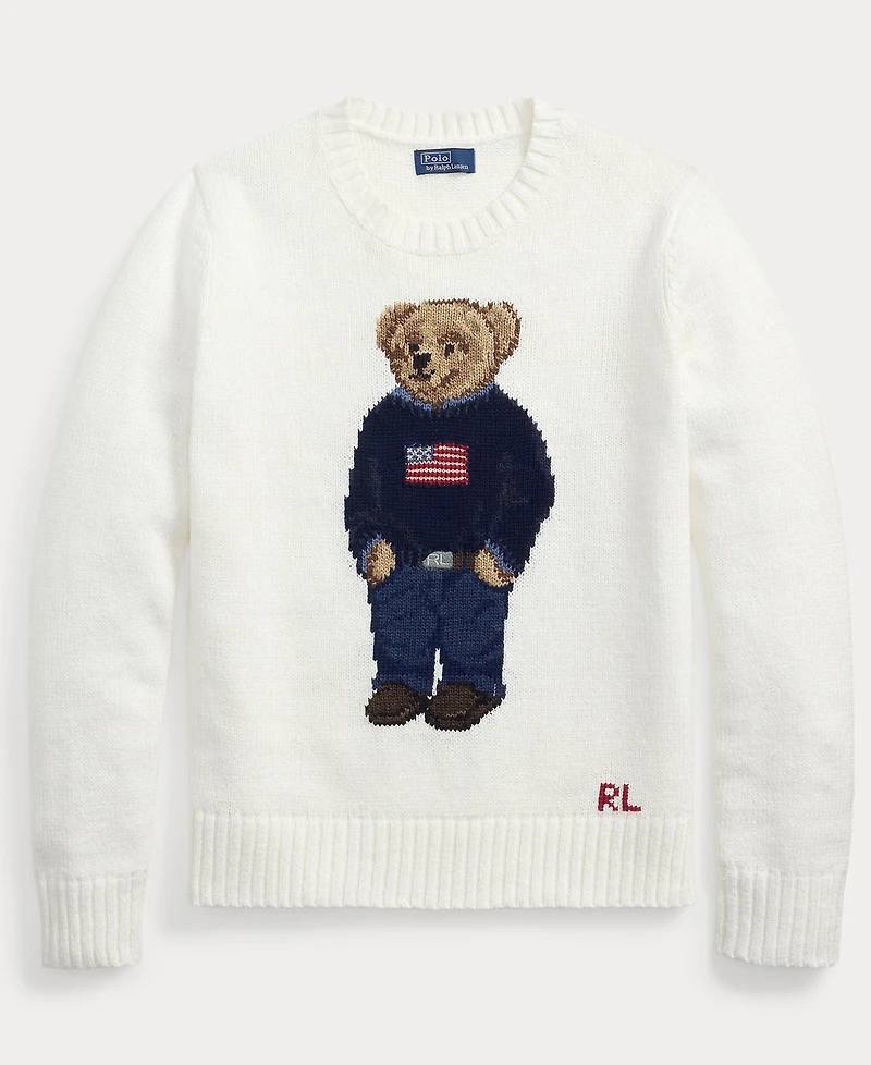 Polo Ralph Lauren Women's Bear Linen-Cotton Crewneck Sweater