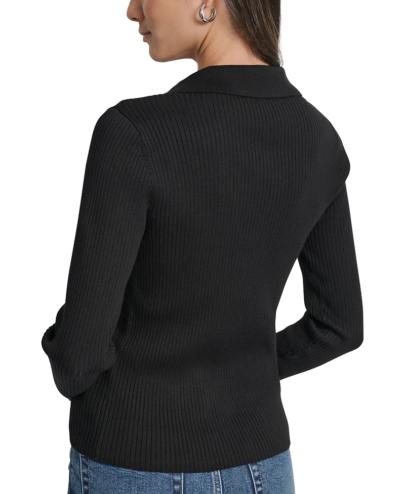 Dkny Jeans Petite Ribbed Johnny-Collar Sweater