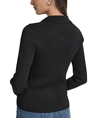 Dkny Jeans Petite Ribbed Johnny-Collar Sweater