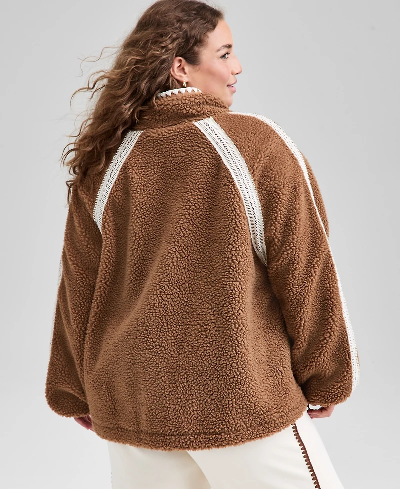 And Now This Trendy Plus Crochet-Trim Sherpa Jacket, Macy's Exclusive