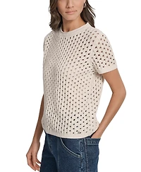 Dkny Jeans Petite Open-Stitch Crewneck Sweater