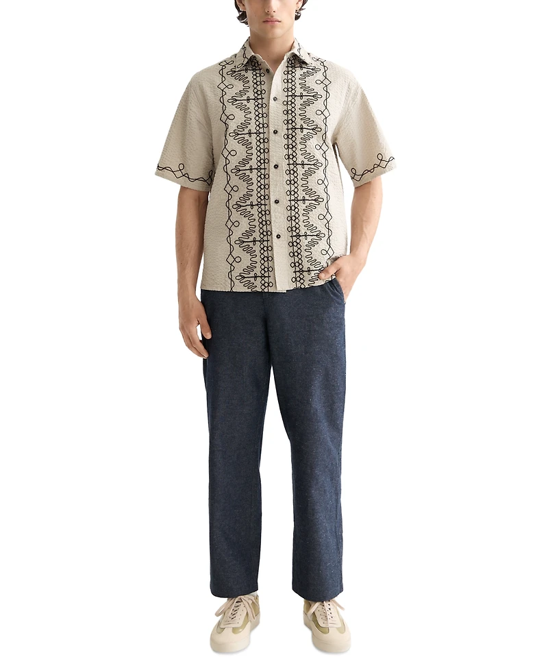 Scotch & Soda Men's Relaxed Fit Short Sleeve Embroidered Button-Front Shirt