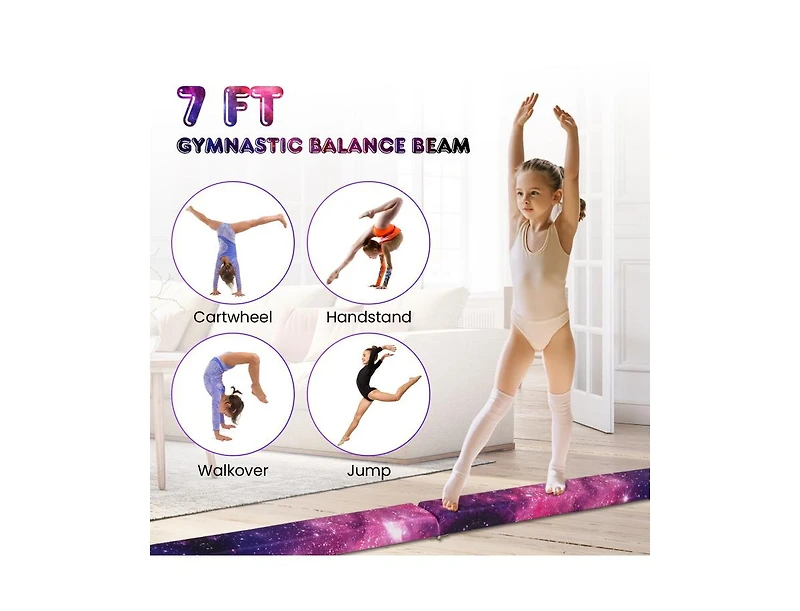 Akiudex 7 Feet Folding Portable Floor Balance Beam with Handles for Gymnasts