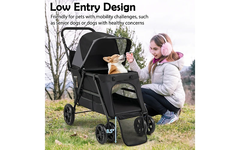 Akiudex dog stroller for medium small senior elderly dogs with dual entry