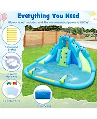 Gymax Inflatable Water Slide Blowup Water Park with Dual Slides Without Blower