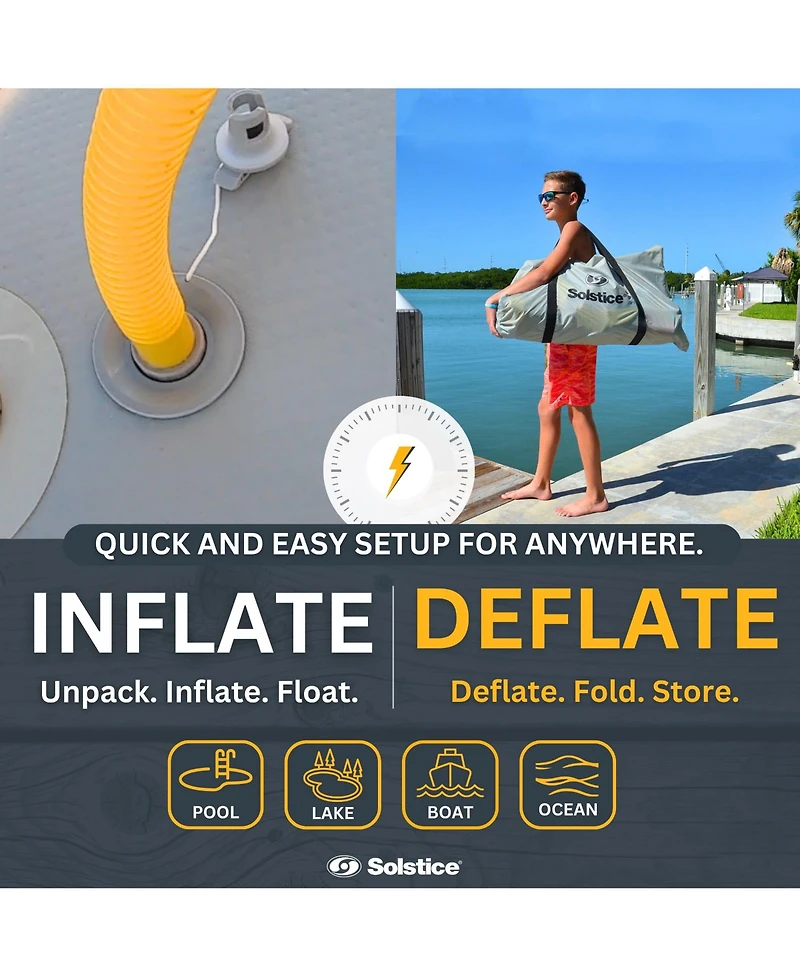 Solstice 8 x 5 ft Inflatable Floating Dock Rafting Platform w/Pump & Bag, Multi