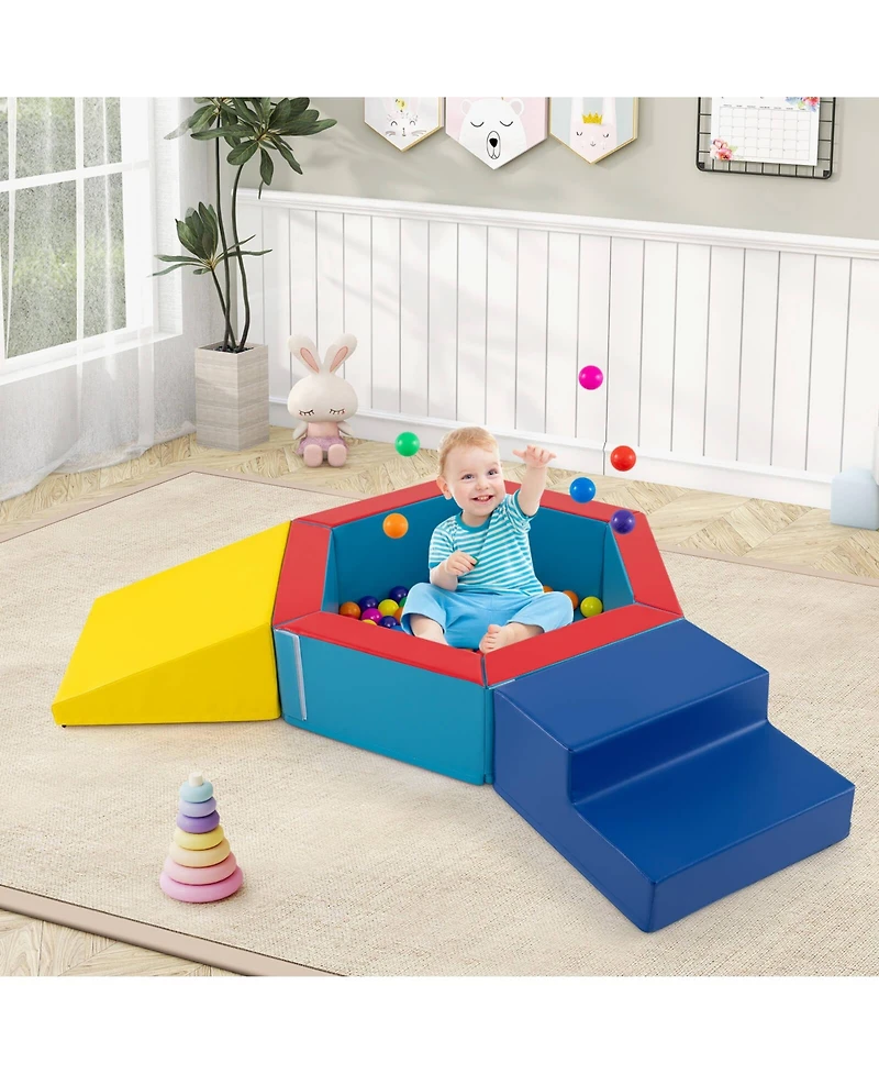 3 Pcs Baby Foam Climbing Blocks with Ball Pit Triangle Stair 100 Ocean Balls