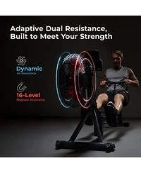Sunny Health & Fitness Premium Smart Magnetic Air Rower, 300LB Weight Capacity, Free SunnyFit App w/ Bluetooth