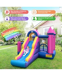 Gymax Kids Inflatable Bounce Castle 7-in-1 Jumping House with Long Slide and 735W Blower