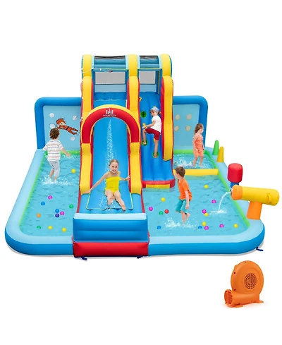 Gymax Inflatable Water Slide with Long Slide Climbing Wall Splash Pools with 950W Blower