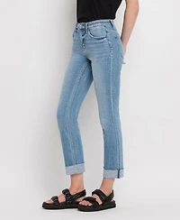 Flying Monkey Women's Mid Rise Cuffed Slim Straight Jeans