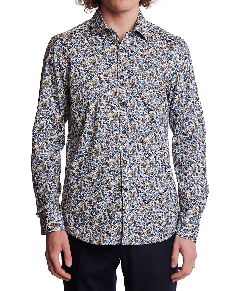 Paisley & Gray Men's Samuel Slim Fit Long Sleeve Floral Print Button-Front Shirt