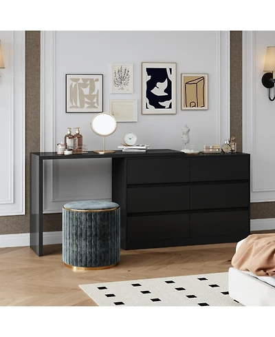 Homsee 6-Drawer L-Shaped Chest of Drawers with Rotatable Desktop