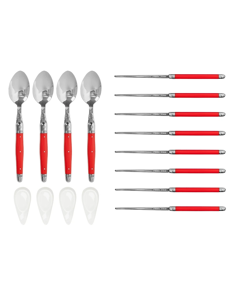 French Home Chopsticks, Laguiole Spoons and Ceramic Rests, Set of 4 Pairs