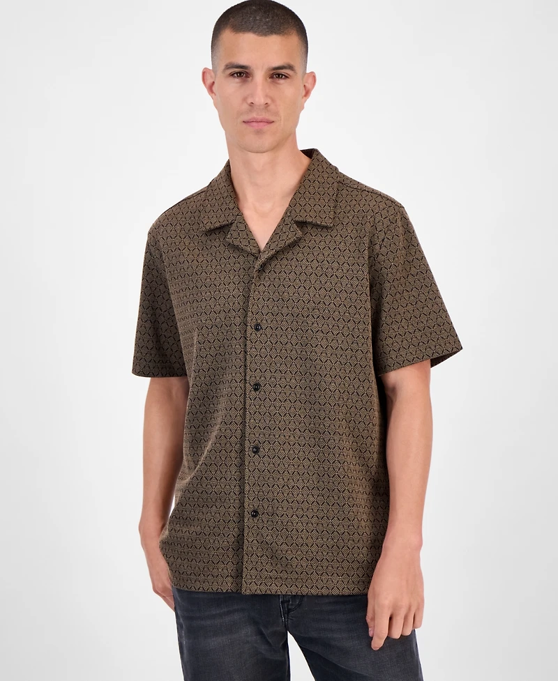 Guess Marcos Short Sleeve Jacquard Pattern Button-Front Camp Shirt