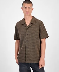 Guess Marcos Short Sleeve Jacquard Pattern Button-Front Camp Shirt