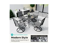 Outdoor 5-Piece Metal Patio Dining Set with and 4 Textilene Swivel Chairs and Square Table in Beige
