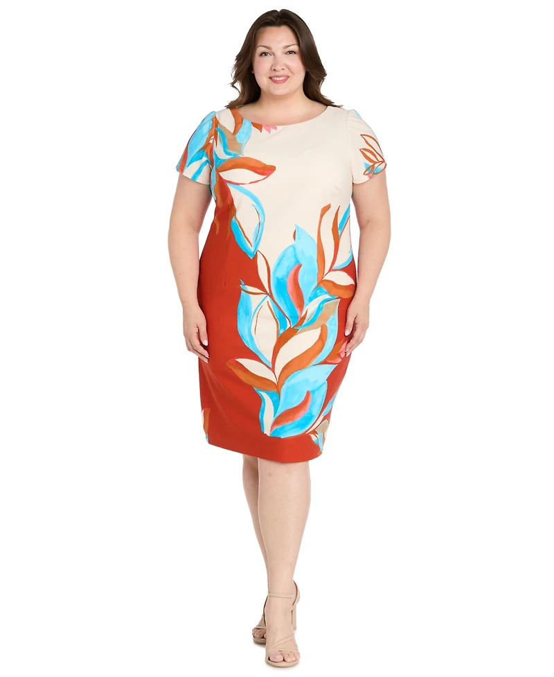 R & M Richards Plus Printed Colorblocked Sheath Dress