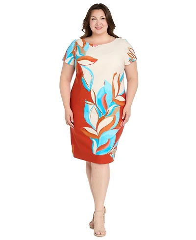 R & M Richards Plus Printed Colorblocked Sheath Dress
