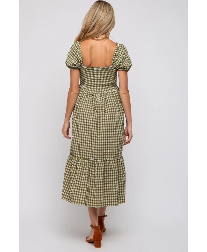 Pinkblush Maternity Olive Gingham Smocked Midi Dress