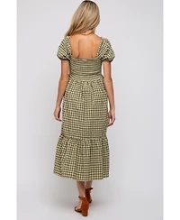 Pinkblush Maternity Olive Gingham Smocked Midi Dress