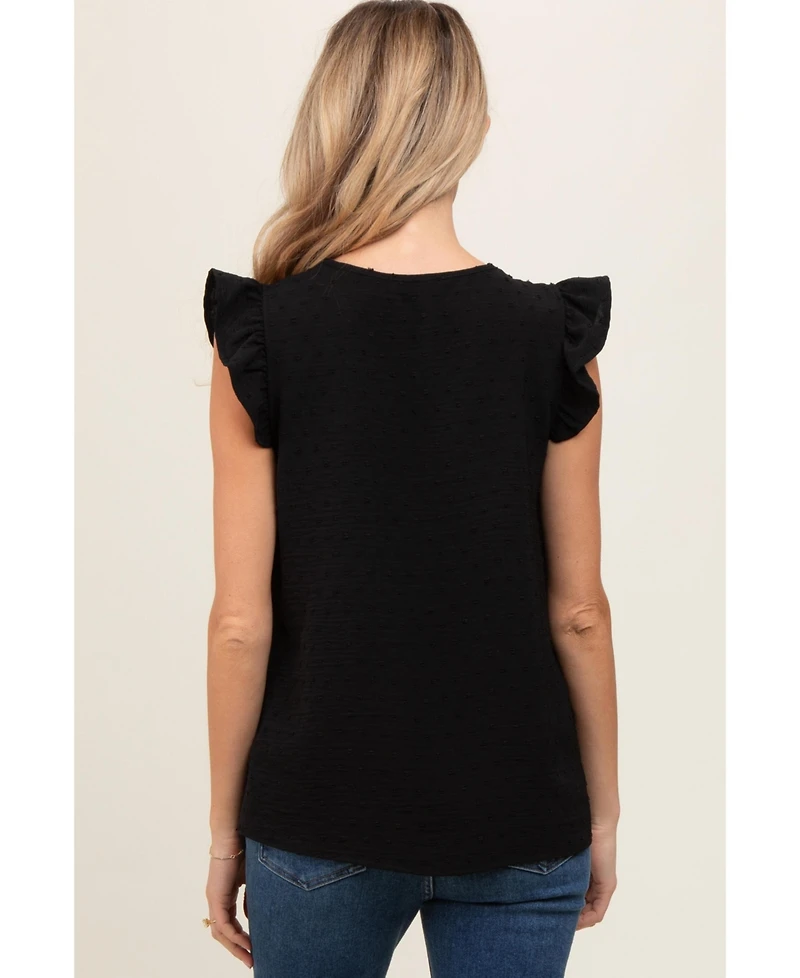 Pinkblush Maternity Black Swiss Dot Flutter Sleeve V-Neck Top