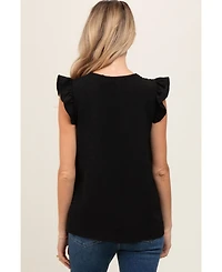Pinkblush Maternity Black Swiss Dot Flutter Sleeve V-Neck Top