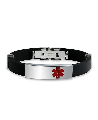 Bling Jewelry Waterproof Black Silicone Medical Id Bracelet - Trim-to-Fit Steel 8.5"