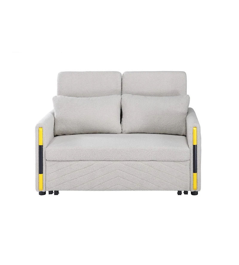 Homlux 55.5"W Beige Teddy Velvet Sleeper Loveseat with Dual-Pull Sleeper Design