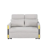Homlux 55.5"W Beige Teddy Velvet Sleeper Loveseat with Dual-Pull Sleeper Design