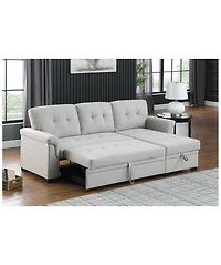 Homlux 84"W Light Gray Linen Reversible Sleeper Sectional Sofa with Storage Chaise