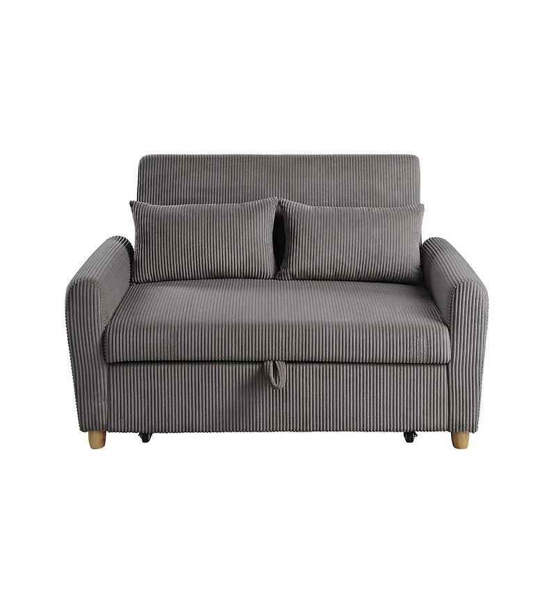 Homlux 54"W Brown Corduroy Convertible Sleeper Loveseat