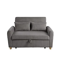 Homlux 54"W Brown Corduroy Convertible Sleeper Loveseat